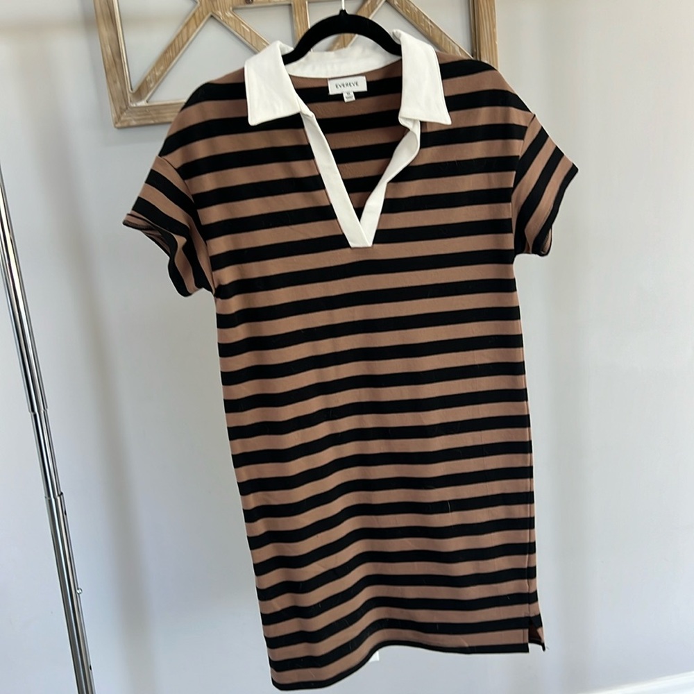 Evereve Black and Tan Striped Mini Dress